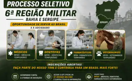 Processo seletivo de Militares Temporários da 6ª RM - Médicos, Farmacêuticos, Dentistas e Veterinário
