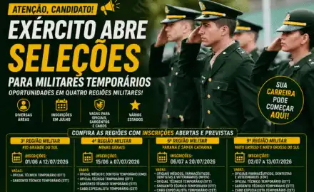 Exército abre processos seletivos para militares temporários em quatro regiões
