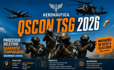 Processo Seletivo QSCon TSG 2026 da Aeronáutica para Sargentos Temporários em Segurança e Defesa